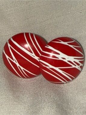 Vintage 1980s Abstract Red & White Drizzle Button Post Earrings